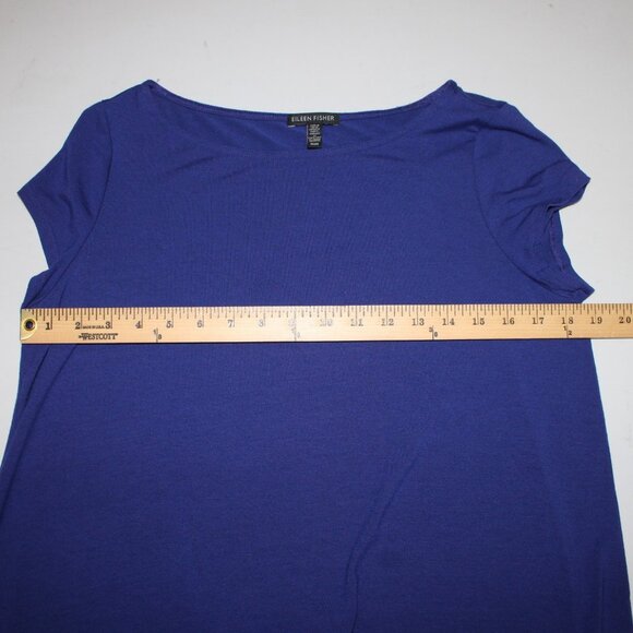 Eileen Fisher Top Sz M Navy Blue Hi Low Short Sleeve Basic Viscose Spandex Top - Picture 13 of 14